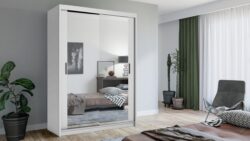 Szafa przesuwna Lux 150 w kolorze białym z drzwiami z lustrem, nowoczesny design