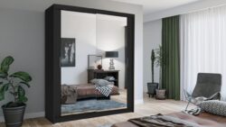 Szafa przesuwna Lux 180 w kolorze czarnym z drzwiami z lustrem, nowoczesny design