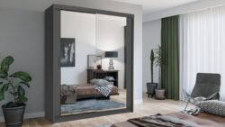 Szafa przesuwna Lux 180 w kolorze szarym z lustrem, nowoczesny design, produkt polski