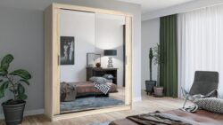 Szafa przesuwna Lux 180 w kolorze dąb sonoma z drzwiami przesuwnymi i lustrem