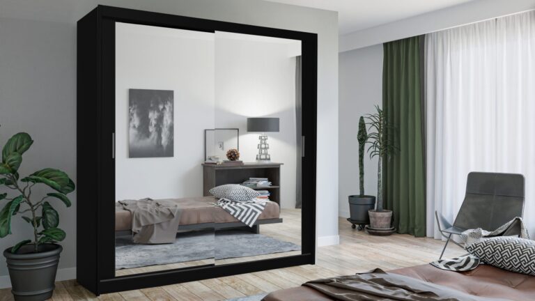 Szafa przesuwna Lux 203 w kolorze czarnym z drzwiami z lustrem, nowoczesny design