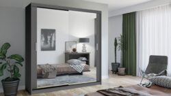Szafa przesuwna Lux 203 w kolorze szarym z drzwiami z lustrem, nowoczesny design