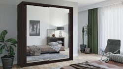 Szafa przesuwna Lux 203 w kolorze wenge z lustrem, nowoczesny design do sypialni