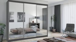 Szafa przesuwna Lux 250 w kolorze szarym z drzwiami z lustrem, nowoczesny design
