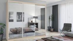 Szafa przesuwna Lux 250 w kolorze dąb sonoma z lustrem na drzwiach, nowoczesny design