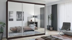 Szafa przesuwna Lux 250 w kolorze wenge z drzwiami przesuwnymi i lustrem, nowoczesny design