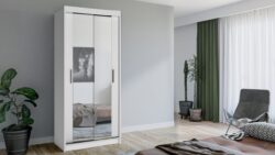 Szafa przesuwna Mini Chanti 90 w białym kolorze z dużym lustrem na drzwiach, nowoczesny design