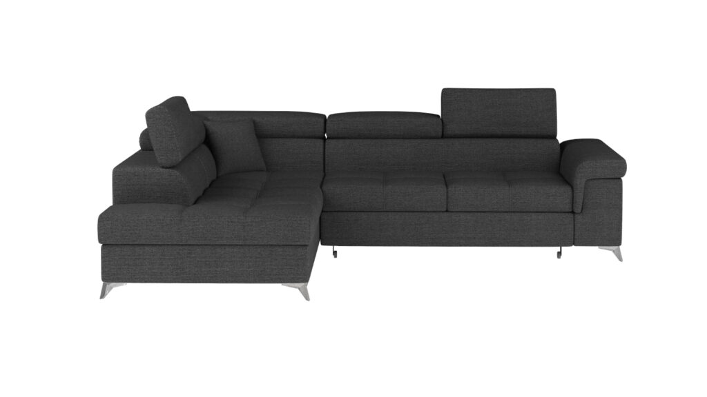 Biały narożnik rozkładany Eridano z funkcją spania i pojemnikiem na pościel w nowoczesnym salonie