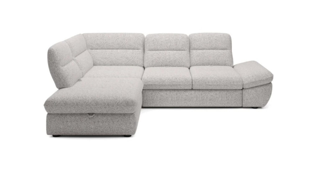 Narożnik rozkładany Galliano L w nowoczesnym salonie z funkcją spania i pojemnikiem na pościel