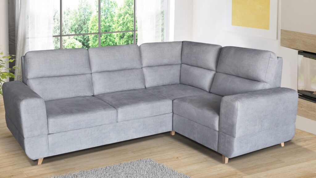 Narożnik rozkładany Maximus w nowoczesnym salonie z funkcją spania i pojemnikiem na pościel