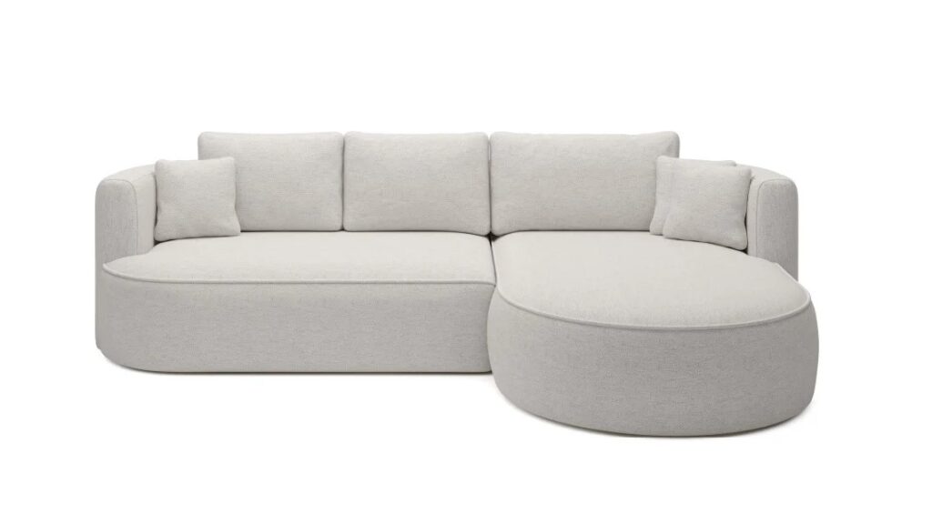 Narożnik rozkładany Fiore w tkaninie Modesto-492 z pojemnikiem na pościel i metalowymi nóżkami