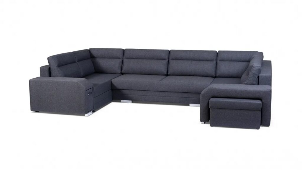 Nowoczesny narożnik rozkładany Alvares U w tkaninie Inari-94 z funkcją spania i pojemnikami na pościel