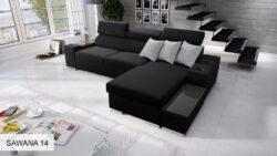 Narożnik rozkładany Perseo I Mini w tkaninie Luxo-6601 z chromowanymi nóżkami i regulowanymi zagłówkami
