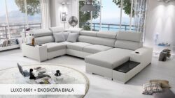 Narożnik U rozkładany Perseo IV Mini w tkaninie Luxo-6601 z chromowanymi nóżkami i regulowanymi zagłówkami