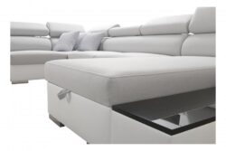 Narożnik U rozkładany Perseo IV Mini w tkaninie Luxo-6601 z chromowanymi nóżkami i funkcją spania