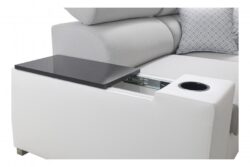 Narożnik U rozkładany Perseo IV Mini w tkaninie Luxo-6601 z chromowanymi nóżkami i funkcją spania