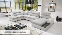 Narożnik U rozkładany Perseo V w tkaninie Luxo-6601 z chromowanymi nóżkami i funkcją spania