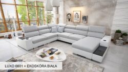 Narożnik U rozkładany Perseo VIII w tkaninie Luxo-6601 z chromowanymi nóżkami i funkcją spania
