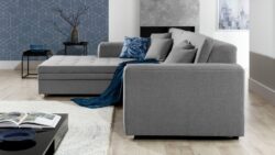 Narożnik rozkładany Sorento w tkaninie Soft-17 z chromowanymi nóżkami i funkcją spania
