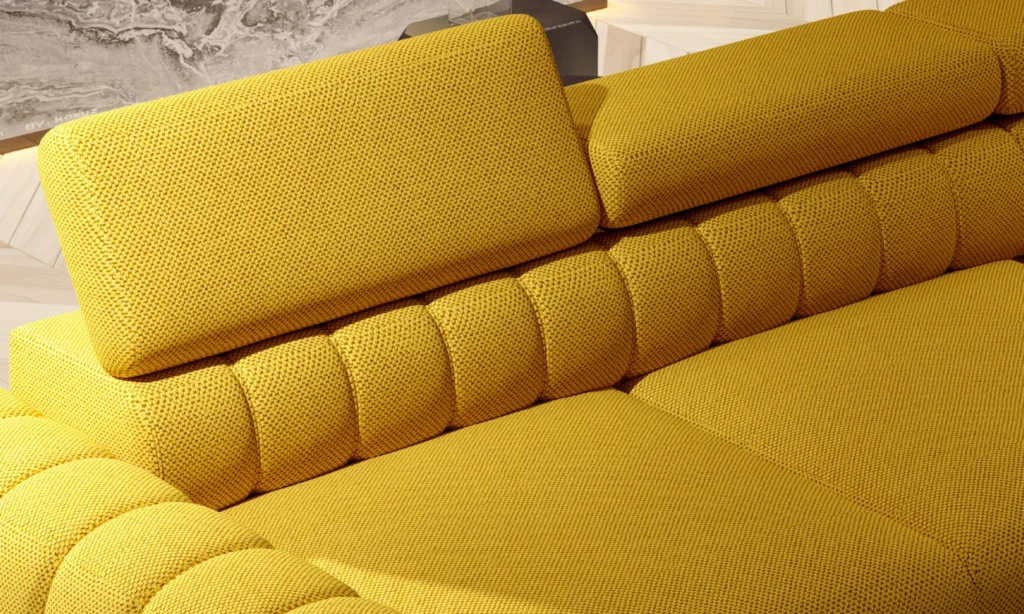 Narożnik rozkładany Navas Mini w tkaninie Curio-48 z funkcją spania i pojemnikiem na pościel