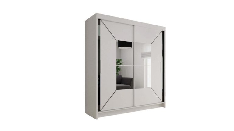 Szafa przesuwna Nicole 120 z lustrem, wykonana z płyty laminowanej, nowoczesny design w kolorze dąb sonoma