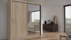 Szafa przesuwna Peso 120 w kolorze dąb sonoma z lustrem, nowoczesny design do funkcjonalnej garderoby