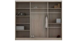 Szafa przesuwna Peso 250 w kolorze wenge z dużym lustrem, nowoczesny design, funkcjonalne wnętrze