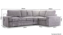 Narożnik rozkładany Toledo w tkaninie Lincoln-86 z wymiarami i funkcją spania 150x256 cm