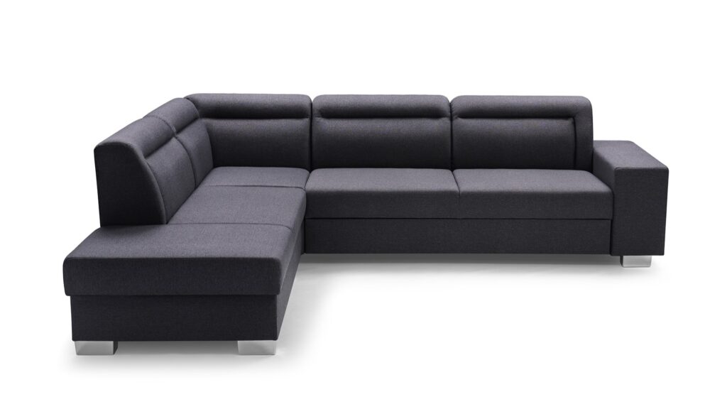 Narożnik rozkładany Daver w tkaninie Inari-94 z pikowanymi zagłówkami i chromowanymi nóżkami