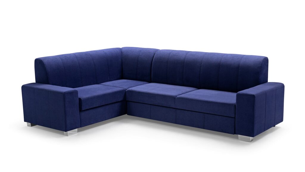 Narożnik rozkładany Mecenas w tkaninie Aston-29 z pufą i pojemnikiem na pościel