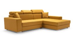 Narożnik rozkładany Mexico de Lux w tkaninie Malmo-41, prawostronny, nowoczesny design, funkcja spania i pojemnik na poś