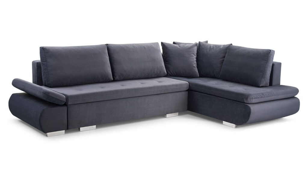 Narożnik rozkładany Argent w tkaninie Paros-6, nowoczesny styl, funkcja spania i pojemnik na pościel