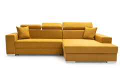 Narożnik rozkładany Mexico de Lux w tkaninie Malmo-41, prawostronny, nowoczesny design, chromowane nóżki