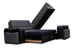Narożnik rozkładany Wakiki w tkaninie Inari-82 z czarną ekoskórą, nowoczesny design do salonu