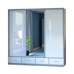 Szafa przesuwna LOPEZ 250 z lustrem, nowoczesny design, biały połysk, szerokość 250 cm