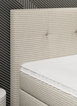 Łóżko tapicerowane Medino 140x200 w tkaninie Poso-100 z podnoszonym stelażem i pojemnikiem na pościel
