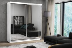 Szafa przesuwna Smart 150 z białymi frontami lustrzanymi i korpusem z płyty laminowanej
