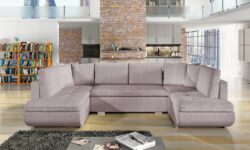 Narożnik rozkładany Argent U w tkaninie Trinity-15 i Soft-17 w nowoczesnym salonie