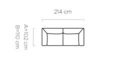 Sofa Candelo 70 w tkaninie Anthology-1, nowoczesny design, czarne nóżki, szerokość 214 cm