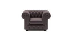 Elegancki fotel Chesterfield z głębokim pikowaniem na białym tle dostępny w różnych tkaninach