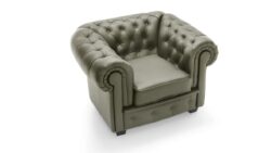 Fotel Chesterfield z naturalnej skóry z głębokim pikowaniem w klasycznym angielskim stylu