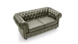Sofa Chesterfield 2 osobowa tapicerowana naturalną skórą z głębokim pikowaniem i klasycznym stylem angielskim
