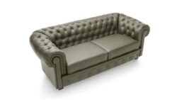 Sofa Chesterfield 3 osobowa tapicerowana naturalną skórą z głębokim pikowaniem w klasycznym stylu angielskim