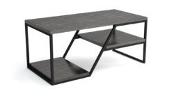 Stolik kawowy Ellie z czarnym metalowym stelażem i laminowanym blatem w stylu industrialnym