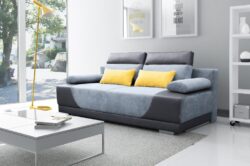 Kanapa Gregory z funkcją spania w tkaninie Aston-16 i Soft-20, nowoczesny design i pojemnik na pościel