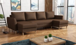 Narożnik U rozkładany Ibis E1 w tkaninie Casablanca-2307 z pojemnikami na pościel i funkcją spania