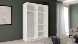 Szafa przesuwna Pesto 150 z zielonym wykończeniem i złotymi lamelami, nowoczesny design