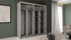 Szafa przesuwna Pesto 203 w zielonym kolorze ze złotymi lamelami, nowoczesny design, pojemne wnętrze