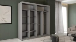 Szafa przesuwna Pesto 203 w zielonym kolorze ze złotymi lamelami, nowoczesny design