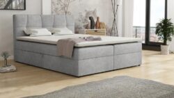 Łóżko tapicerowane Arsizio 120x200 w nowoczesnym stylu z pojemnikami na pościel i topperem